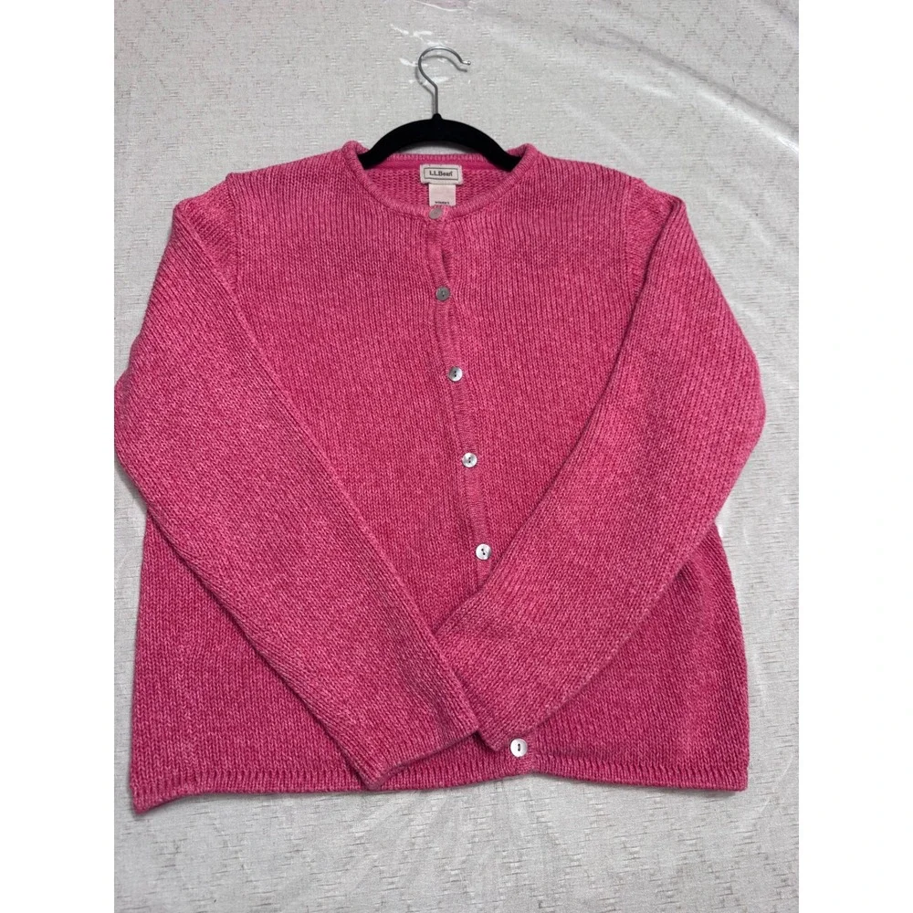 L.L.Bean Women M Pink Cozy Cotton Cardigan Durable Craftsmanship Button Front